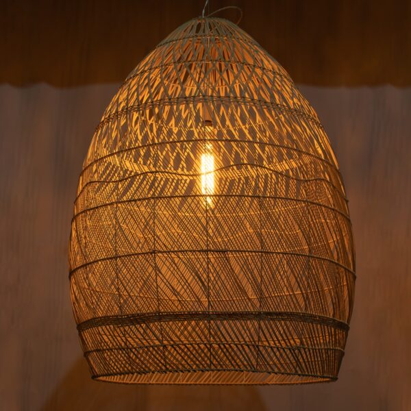 GloboStar® MALIBU 01812 Μοντέρνο Κρεμαστό Φωτιστικό Οροφής Μονόφωτο 1 x E27 Μπεζ Μπαμπού Καμπάνα Φ95 x Υ125cm