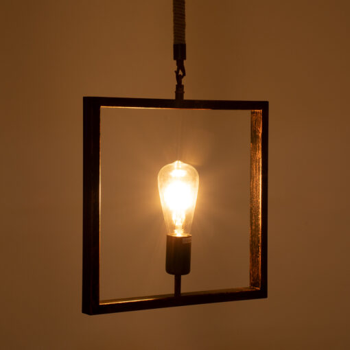 GloboStar® FRAISE 01814 Vintage Κρεμαστό Φωτιστικό Οροφής Μονόφωτο 1 x E27 Καφέ Σκουριά Μεταλλικό με Μπεζ Σχοινί Μ32 x Π4 x Υ32cm