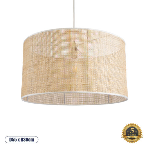 GloboStar® YOTTO 01822 Boho Κρεμαστό Φωτιστικό Οροφής Μονόφωτο 1 x E27 AC220-240V IP20 – Φ55 x Υ30cm – Μπεζ Μπαμπού Πλέγμα – 5 Χρόνια Εγγύηση