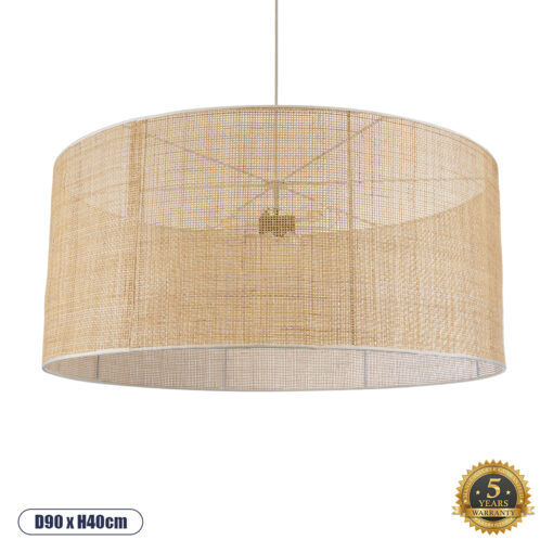 GloboStar® YOTTO 01823 Boho Κρεμαστό Φωτιστικό Οροφής Τρίφωτο 3 x E27 AC220-240V IP20 – Φ90 x Υ40cm – Μπεζ Μπαμπού Πλέγμα – 5 Χρόνια Εγγύηση