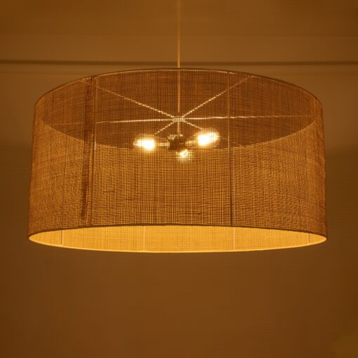 GloboStar® YOTTO 01823 Boho Κρεμαστό Φωτιστικό Οροφής Τρίφωτο 3 x E27 AC220-240V IP20 – Φ90 x Υ40cm – Μπεζ Μπαμπού Πλέγμα – 5 Χρόνια Εγγύηση