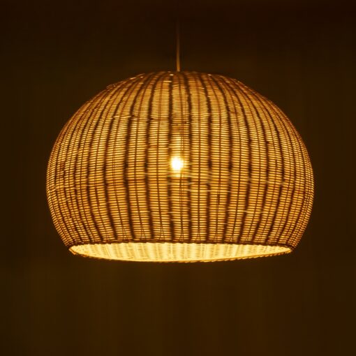 GloboStar® RAITO 01825 Boho Κρεμαστό Φωτιστικό Οροφής Μονόφωτο 1 x E27 AC220-240V IP20 – Φ60 x Υ40cm – Μπεζ Ξύλινο Μπαμπού Πλέγμα Καμπάνα – 5 Χρόνια Εγγύηση