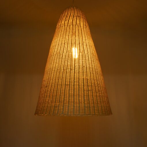 GloboStar® MAHANA 01827 Boho Κρεμαστό Φωτιστικό Οροφής Μονόφωτο 1 x E27 AC220-240V IP20 – Φ80 x Υ130cm – Μπεζ Ξύλινο Ρατάν Πλέγμα – 5 Χρόνια Εγγύηση