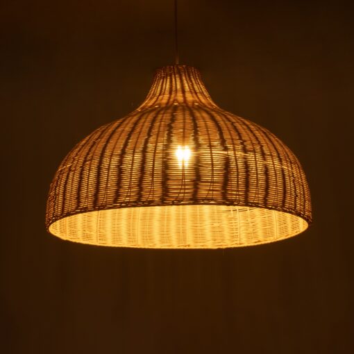 GloboStar® AFURU 01828 Boho Κρεμαστό Φωτιστικό Οροφής Μονόφωτο 1 x E27 AC220-240V IP20 – Φ60 x Υ40cm – Μπεζ Ξύλινο Μπαμπού Πλέγμα Καμπάνα – 5 Χρόνια Εγγύηση