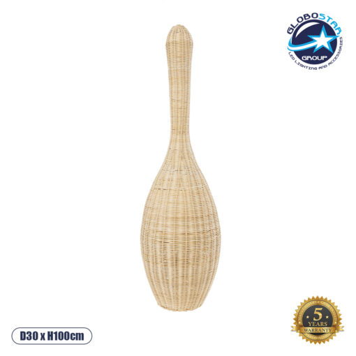 GloboStar® PARADIS 01843 Boho Επιδαπέδιο Φωτιστικό Μονόφωτο 1 x E27 AC220-240V IP20 – Φ30 x Υ100cm – Μπεζ Ξύλινο Ρατάν Πλέγμα – 5 Χρόνια Εγγύηση