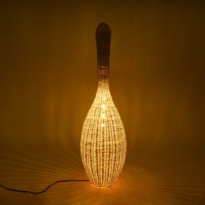 GloboStar® PARADIS 01843 Boho Επιδαπέδιο Φωτιστικό Μονόφωτο 1 x E27 AC220-240V IP20 – Φ30 x Υ100cm – Μπεζ Ξύλινο Ρατάν Πλέγμα – 5 Χρόνια Εγγύηση