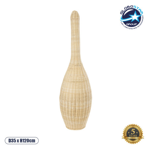GloboStar® PARADIS 01844 Boho Επιδαπέδιο Φωτιστικό Μονόφωτο 1 x E27 AC220-240V IP20 – Φ35 x Υ120cm – Μπεζ Ξύλινο Ρατάν Πλέγμα – 5 Χρόνια Εγγύηση