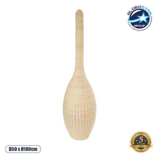 GloboStar® PARADIS 01846 Boho Επιδαπέδιο Φωτιστικό Μονόφωτο 1 x E27 AC220-240V IP20 – Φ50 x Υ180cm – Μπεζ Ξύλινο Ρατάν Πλέγμα – 5 Χρόνια Εγγύηση