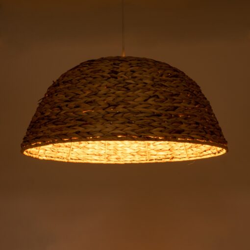 GloboStar® MANGATA 01847 Boho Κρεμαστό Φωτιστικό Οροφής Μονόφωτο 1 x E27 AC220-240V IP20 – Φ60 x Υ28cm – Καφέ Water Hyacinth – Υδρουάκινθος Πλέγμα Καμπάνα – 5 Χρόνια Εγγύηση