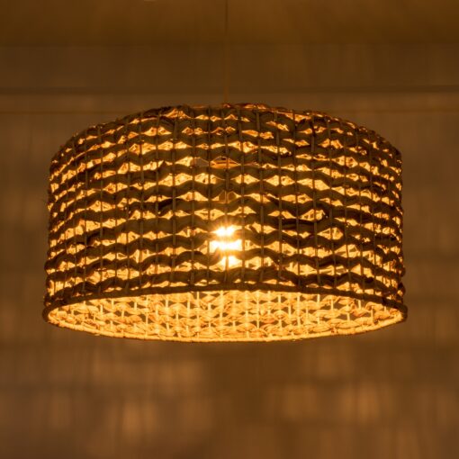 GloboStar® MANGATA 01849 Boho Κρεμαστό Φωτιστικό Οροφής Μονόφωτο 1 x E27 AC220-240V IP20 – Φ60 x Υ28cm – Καφέ Water Hyacinth – Υδρουάκινθος Πλέγμα Καμπάνα – 5 Χρόνια Εγγύηση