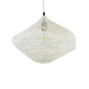 GloboStar® KENTUCKY 01862 Vintage Κρεμαστό Φωτιστικό Οροφής Μονόφωτο 1 x E27 AC220-240V IP20 – Φ40 x Υ30cm – Μπεζ Εκρού Μεταλλικό Πλέγμα