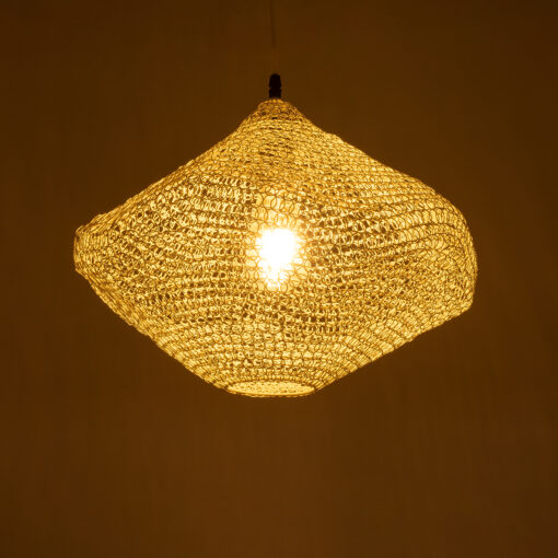 GloboStar® KENTUCKY 01862 Vintage Κρεμαστό Φωτιστικό Οροφής Μονόφωτο 1 x E27 AC220-240V IP20 – Φ40 x Υ30cm – Μπεζ Εκρού Μεταλλικό Πλέγμα