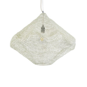 GloboStar® KENTUCKY 01865 Vintage Κρεμαστό Φωτιστικό Οροφής Μονόφωτο 1 x E27 AC220-240V IP20 – Φ60 x Υ50cm – Μπεζ Εκρού Μεταλλικό Πλέγμα