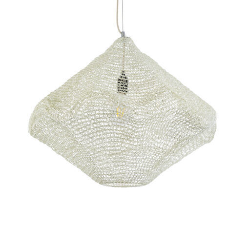 GloboStar® KENTUCKY 01865 Vintage Κρεμαστό Φωτιστικό Οροφής Μονόφωτο 1 x E27 AC220-240V IP20 – Φ60 x Υ50cm – Μπεζ Εκρού Μεταλλικό Πλέγμα