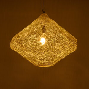 GloboStar® KENTUCKY 01865 Vintage Κρεμαστό Φωτιστικό Οροφής Μονόφωτο 1 x E27 AC220-240V IP20 – Φ60 x Υ50cm – Μπεζ Εκρού Μεταλλικό Πλέγμα