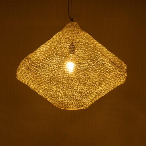 GloboStar® KENTUCKY 01865 Vintage Κρεμαστό Φωτιστικό Οροφής Μονόφωτο 1 x E27 AC220-240V IP20 – Φ60 x Υ50cm – Μπεζ Εκρού Μεταλλικό Πλέγμα