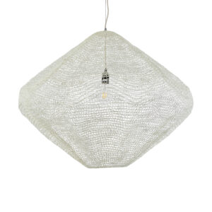 GloboStar® KENTUCKY 01868 Vintage Κρεμαστό Φωτιστικό Οροφής Μονόφωτο 1 x E27 AC220-240V IP20 – Φ90 x Υ70cm – Μπεζ Εκρού Μεταλλικό Πλέγμα