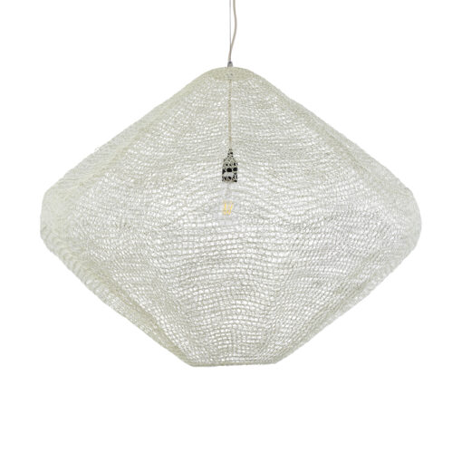 GloboStar® KENTUCKY 01868 Vintage Κρεμαστό Φωτιστικό Οροφής Μονόφωτο 1 x E27 AC220-240V IP20 – Φ90 x Υ70cm – Μπεζ Εκρού Μεταλλικό Πλέγμα