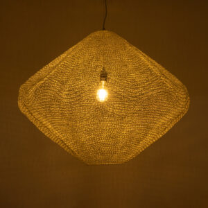 GloboStar® KENTUCKY 01868 Vintage Κρεμαστό Φωτιστικό Οροφής Μονόφωτο 1 x E27 AC220-240V IP20 – Φ90 x Υ70cm – Μπεζ Εκρού Μεταλλικό Πλέγμα