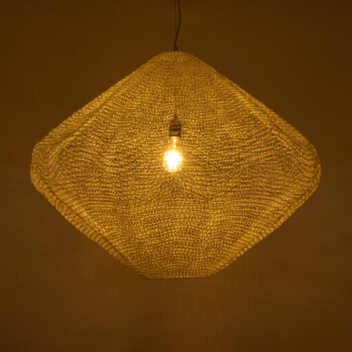 GloboStar® KENTUCKY 01868 Vintage Κρεμαστό Φωτιστικό Οροφής Μονόφωτο 1 x E27 AC220-240V IP20 – Φ90 x Υ70cm – Μπεζ Εκρού Μεταλλικό Πλέγμα