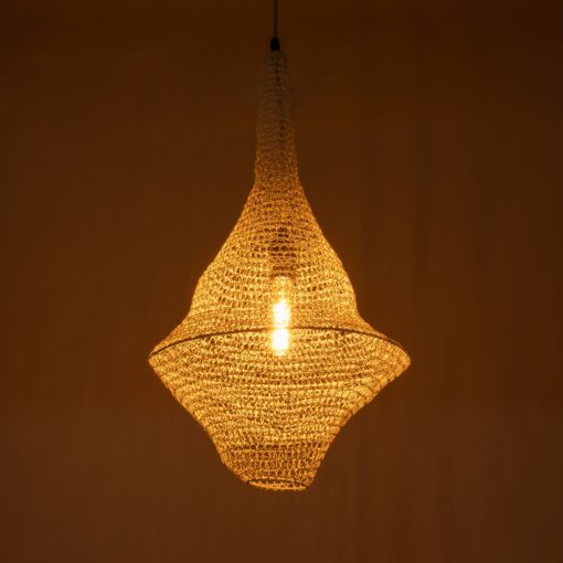 GloboStar® KENTUCKY 01871 Vintage Κρεμαστό Φωτιστικό Οροφής Μονόφωτο 1 x E27 AC220-240V IP20 – Φ35 x Υ60cm – Μπεζ Εκρού Μεταλλικό Πλέγμα – 5 Χρόνια Εγγύηση