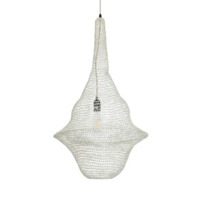 GloboStar® KENTUCKY 01874 Vintage Κρεμαστό Φωτιστικό Οροφής Μονόφωτο 1 x E27 AC220-240V IP20 – Φ50 x Υ90cm – Μπεζ Εκρού Μεταλλικό Πλέγμα