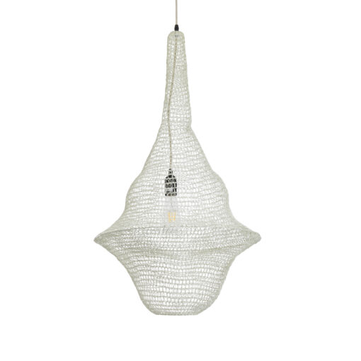 GloboStar® KENTUCKY 01874 Vintage Κρεμαστό Φωτιστικό Οροφής Μονόφωτο 1 x E27 AC220-240V IP20 – Φ50 x Υ90cm – Μπεζ Εκρού Μεταλλικό Πλέγμα