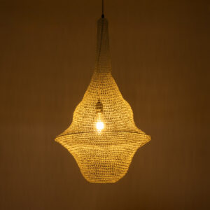 GloboStar® KENTUCKY 01874 Vintage Κρεμαστό Φωτιστικό Οροφής Μονόφωτο 1 x E27 AC220-240V IP20 – Φ50 x Υ90cm – Μπεζ Εκρού Μεταλλικό Πλέγμα