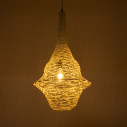 GloboStar® KENTUCKY 01874 Vintage Κρεμαστό Φωτιστικό Οροφής Μονόφωτο 1 x E27 AC220-240V IP20 – Φ50 x Υ90cm – Μπεζ Εκρού Μεταλλικό Πλέγμα