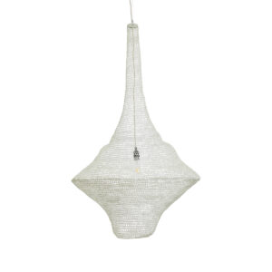 GloboStar® KENTUCKY 01877 Vintage Κρεμαστό Φωτιστικό Οροφής Μονόφωτο 1 x E27 AC220-240V IP20 – Φ80 x Υ140cm – Μπεζ Εκρού Μεταλλικό Πλέγμα