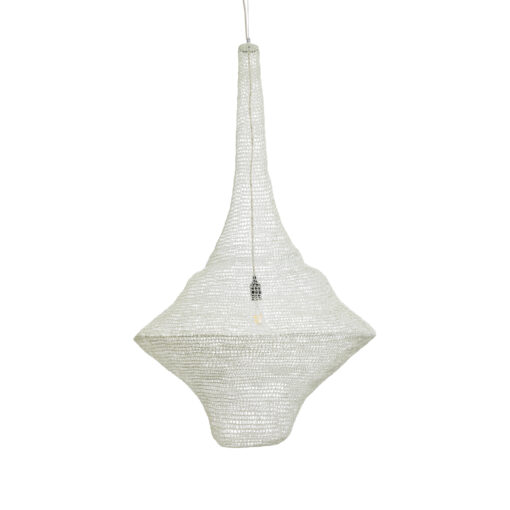 GloboStar® KENTUCKY 01877 Vintage Κρεμαστό Φωτιστικό Οροφής Μονόφωτο 1 x E27 AC220-240V IP20 – Φ80 x Υ140cm – Μπεζ Εκρού Μεταλλικό Πλέγμα