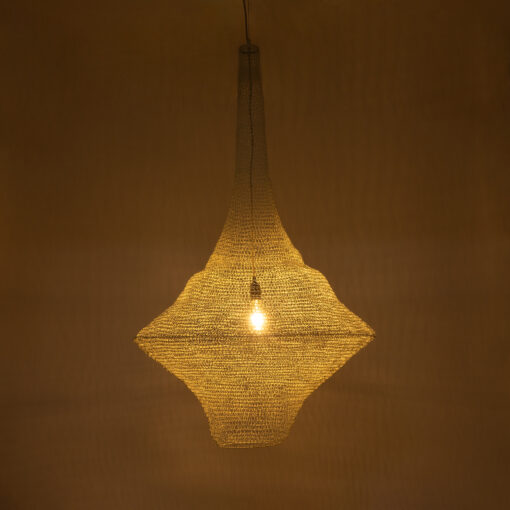 GloboStar® KENTUCKY 01877 Vintage Κρεμαστό Φωτιστικό Οροφής Μονόφωτο 1 x E27 AC220-240V IP20 – Φ80 x Υ140cm – Μπεζ Εκρού Μεταλλικό Πλέγμα