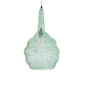 GloboStar® KENTUCKY 01882 Vintage Κρεμαστό Φωτιστικό Οροφής Μονόφωτο 1 x E27 AC220-240V IP20 – Φ30 x Υ50cm – Τιρκουάζ Μεταλλικό Πλέγμα