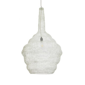 GloboStar® KENTUCKY 01883 Vintage Κρεμαστό Φωτιστικό Οροφής Μονόφωτο 1 x E27 AC220-240V IP20 – Φ60 x Υ90cm – Μπεζ Εκρού Μεταλλικό Πλέγμα