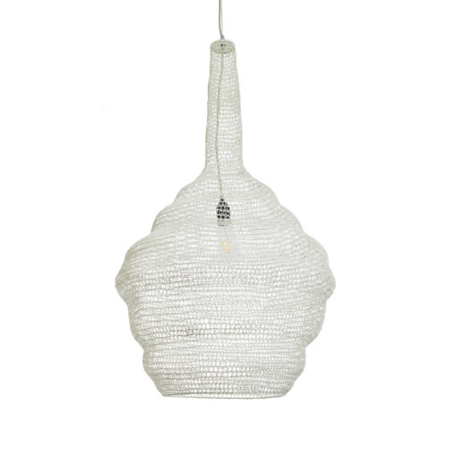 GloboStar® KENTUCKY 01883 Vintage Κρεμαστό Φωτιστικό Οροφής Μονόφωτο 1 x E27 AC220-240V IP20 – Φ60 x Υ90cm – Μπεζ Εκρού Μεταλλικό Πλέγμα