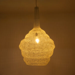 GloboStar® KENTUCKY 01883 Vintage Κρεμαστό Φωτιστικό Οροφής Μονόφωτο 1 x E27 AC220-240V IP20 – Φ60 x Υ90cm – Μπεζ Εκρού Μεταλλικό Πλέγμα