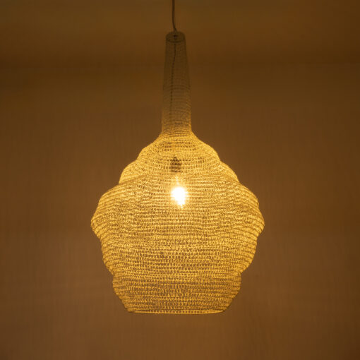 GloboStar® KENTUCKY 01883 Vintage Κρεμαστό Φωτιστικό Οροφής Μονόφωτο 1 x E27 AC220-240V IP20 – Φ60 x Υ90cm – Μπεζ Εκρού Μεταλλικό Πλέγμα