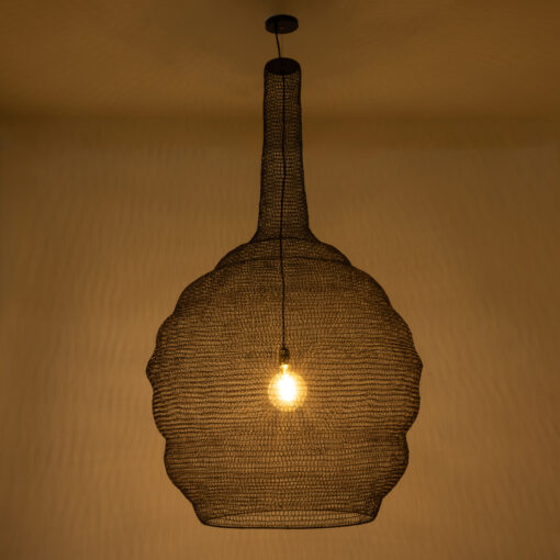 GloboStar® KENTUCKY 01887 Vintage Κρεμαστό Φωτιστικό Οροφής Μονόφωτο 1 x E27 AC220-240V IP20 – Φ90 x Υ110cm – Σκούρο Καφέ Μεταλλικό Πλέγμα