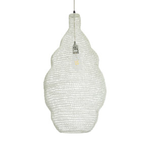 GloboStar® KENTUCKY 01895 Vintage Κρεμαστό Φωτιστικό Οροφής Μονόφωτο 1 x E27 AC220-240V IP20 – Φ40 x Υ70cm – Μπεζ Εκρού Μεταλλικό Πλέγμα