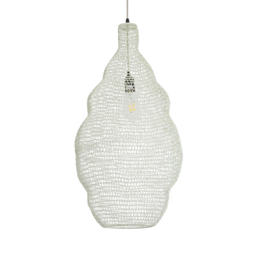 GloboStar® KENTUCKY 01895 Vintage Κρεμαστό Φωτιστικό Οροφής Μονόφωτο 1 x E27 AC220-240V IP20 – Φ40 x Υ70cm – Μπεζ Εκρού Μεταλλικό Πλέγμα