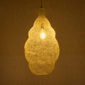 GloboStar® KENTUCKY 01895 Vintage Κρεμαστό Φωτιστικό Οροφής Μονόφωτο 1 x E27 AC220-240V IP20 – Φ40 x Υ70cm – Μπεζ Εκρού Μεταλλικό Πλέγμα