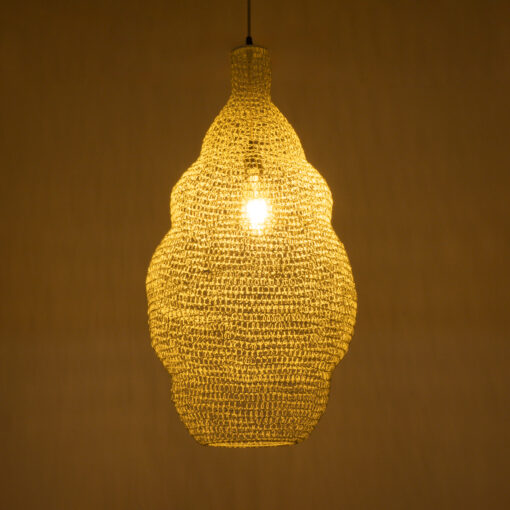 GloboStar® KENTUCKY 01895 Vintage Κρεμαστό Φωτιστικό Οροφής Μονόφωτο 1 x E27 AC220-240V IP20 – Φ40 x Υ70cm – Μπεζ Εκρού Μεταλλικό Πλέγμα