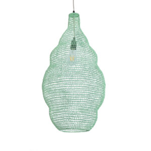 GloboStar® KENTUCKY 01897 Vintage Κρεμαστό Φωτιστικό Οροφής Μονόφωτο 1 x E27 AC220-240V IP20 – Φ40 x Υ70cm – Τιρκουάζ Μεταλλικό Πλέγμα