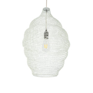 GloboStar® KENTUCKY 01898 Vintage Κρεμαστό Φωτιστικό Οροφής Μονόφωτο 1 x E27 AC220-240V IP20 – Φ40 x Υ60cm – Μπεζ Εκρού Μεταλλικό Πλέγμα