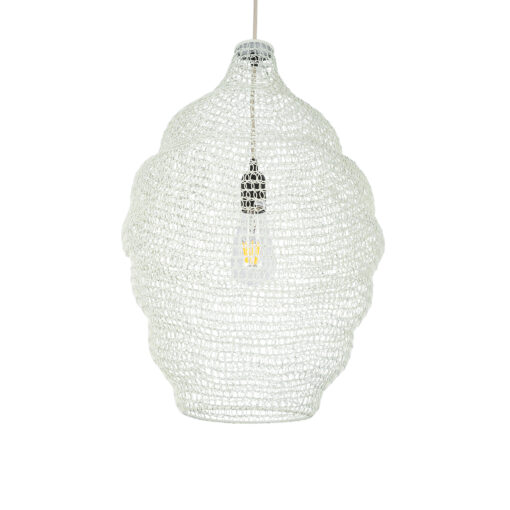 GloboStar® KENTUCKY 01898 Vintage Κρεμαστό Φωτιστικό Οροφής Μονόφωτο 1 x E27 AC220-240V IP20 – Φ40 x Υ60cm – Μπεζ Εκρού Μεταλλικό Πλέγμα