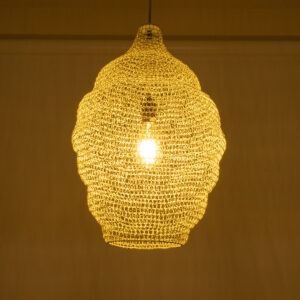 GloboStar® KENTUCKY 01898 Vintage Κρεμαστό Φωτιστικό Οροφής Μονόφωτο 1 x E27 AC220-240V IP20 – Φ40 x Υ60cm – Μπεζ Εκρού Μεταλλικό Πλέγμα