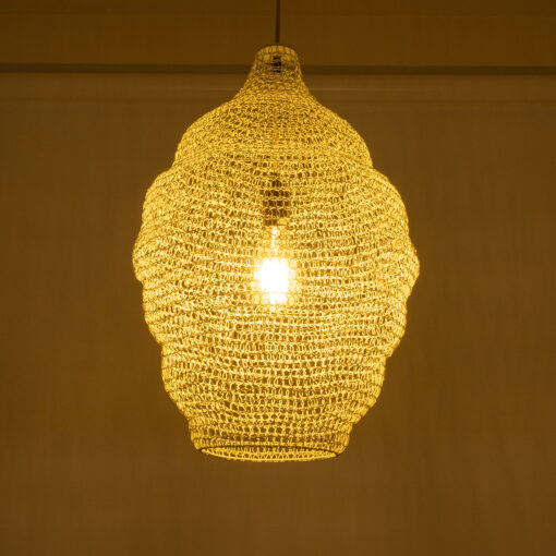 GloboStar® KENTUCKY 01898 Vintage Κρεμαστό Φωτιστικό Οροφής Μονόφωτο 1 x E27 AC220-240V IP20 – Φ40 x Υ60cm – Μπεζ Εκρού Μεταλλικό Πλέγμα