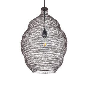 GloboStar® KENTUCKY 01899 Vintage Κρεμαστό Φωτιστικό Οροφής Μονόφωτο 1 x E27 AC220-240V IP20 – Φ40 x Υ60cm – Σκούρο Καφέ Μεταλλικό Πλέγμα