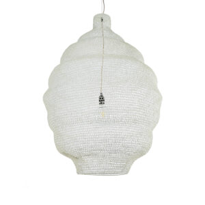 GloboStar® KENTUCKY 01901 Vintage Κρεμαστό Φωτιστικό Οροφής Μονόφωτο 1 x E27 AC220-240V IP20 – Φ80 x Υ110cm – Μπεζ Εκρού Μεταλλικό Πλέγμα