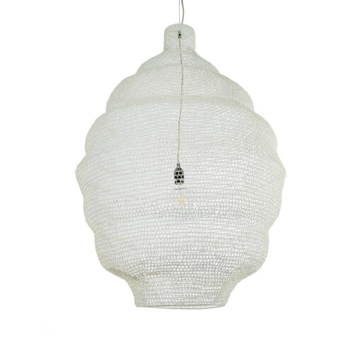 GloboStar® KENTUCKY 01901 Vintage Κρεμαστό Φωτιστικό Οροφής Μονόφωτο 1 x E27 AC220-240V IP20 – Φ80 x Υ110cm – Μπεζ Εκρού Μεταλλικό Πλέγμα